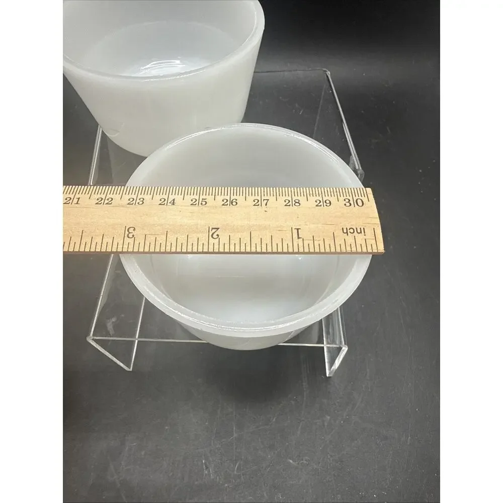 Set of 2 Glasbake No 29 White Milk Glass Custard Cups Baking Dishes USA